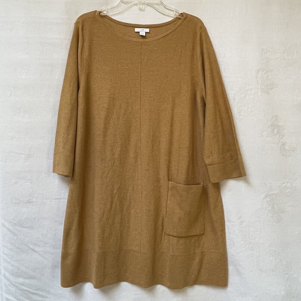 J Jill Sweater Womens Medium Beige Tunic Pocket Crew Neck Cotton Blend Knit Top